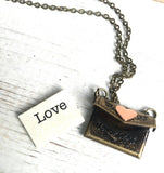 Envelope Locket Necklace LOVE Letter Secret Message 17"