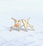 Red Truck Designs - Gold Bird Stud Earrings Bird Earrings Flying Sparrow