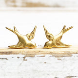 Red Truck Designs - Gold Bird Stud Earrings Bird Earrings Flying Sparrow