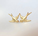 Red Truck Designs - Gold Bird Stud Earrings Bird Earrings Flying Sparrow