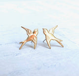 Red Truck Designs - Gold Bird Stud Earrings Bird Earrings Flying Sparrow