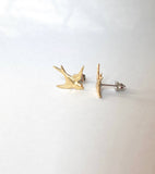 Red Truck Designs - Gold Bird Stud Earrings Bird Earrings Flying Sparrow