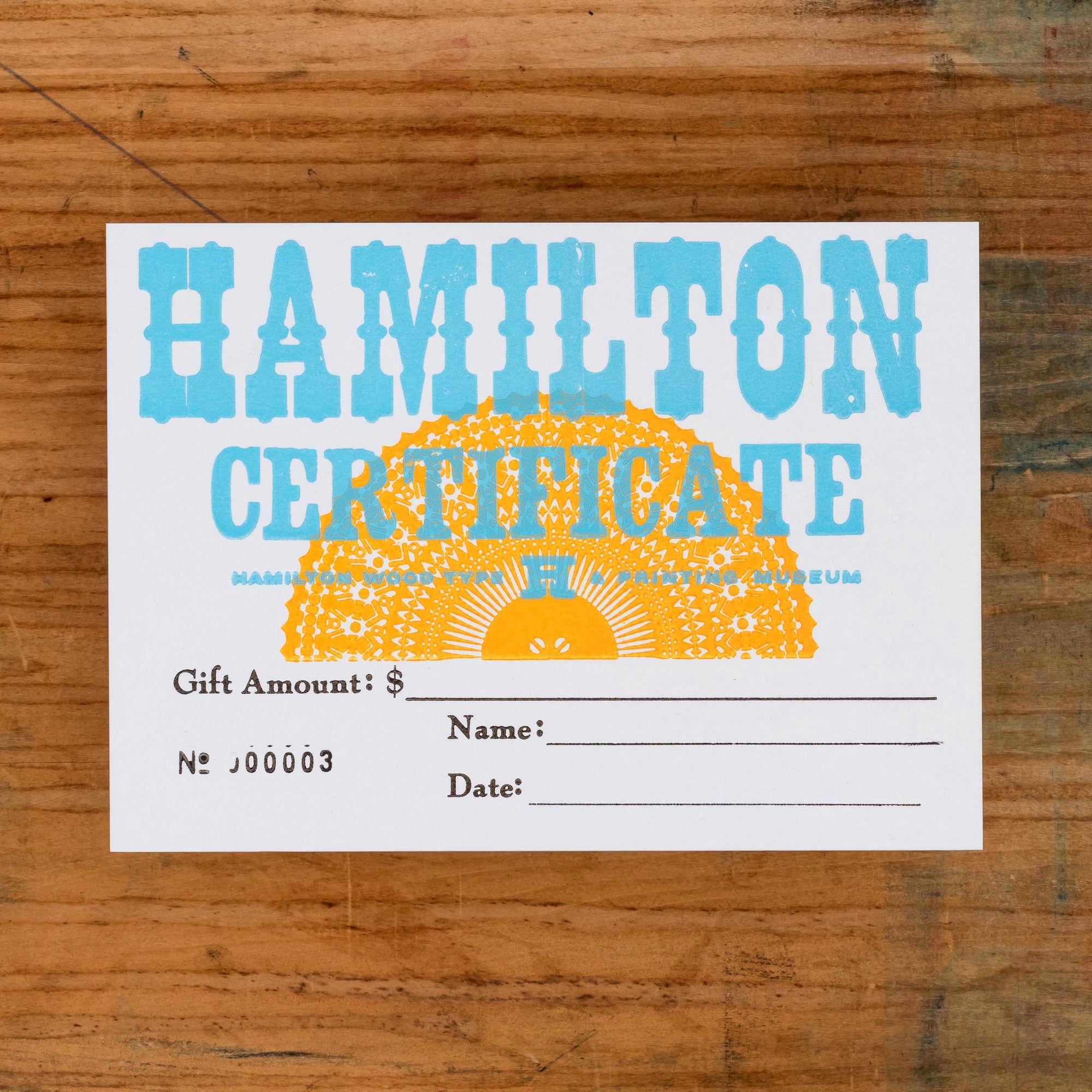 Hamilton Gift Certificate - Letterpress Printed – Hamilton Wood Type Museum