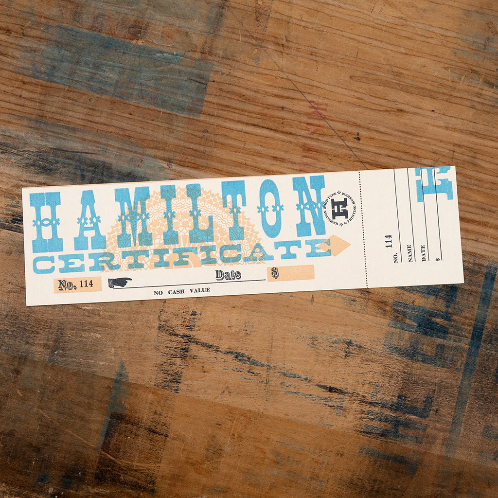 Hamilton Gift Certificate - Letterpress Printed – Hamilton Wood Type Museum