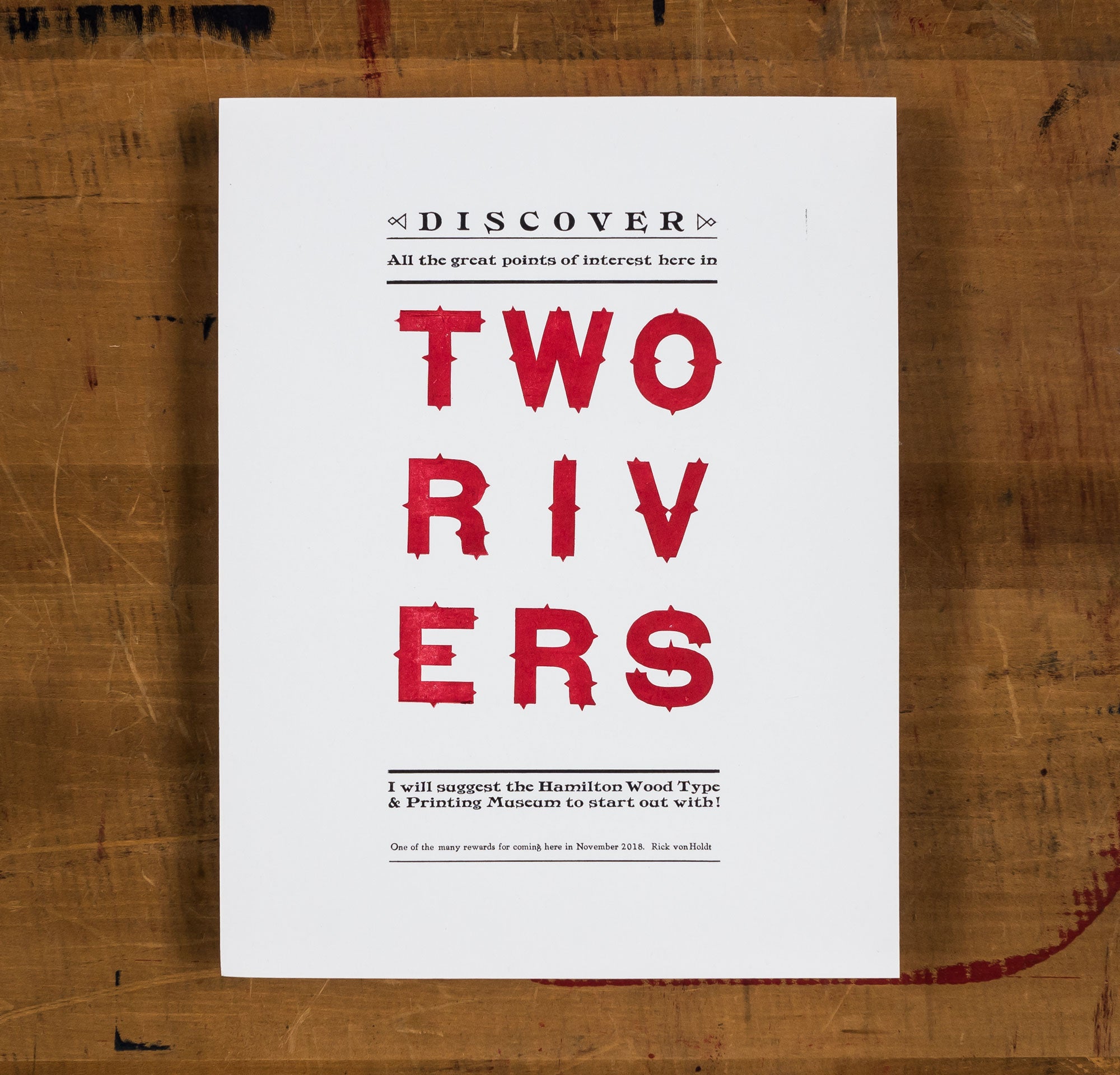 Original Print: Discover Two Rivers – Hamilton Wood Type Museum